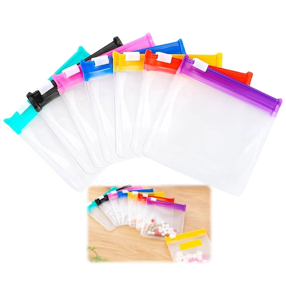Wizlet 7pc Self-Sealing Slide Lock Zipper Medicine Bags, Reusable Water Resistant Plastic Pill Pouches for Daily Medicine, Vitamins and Tiny Personal Item Storage