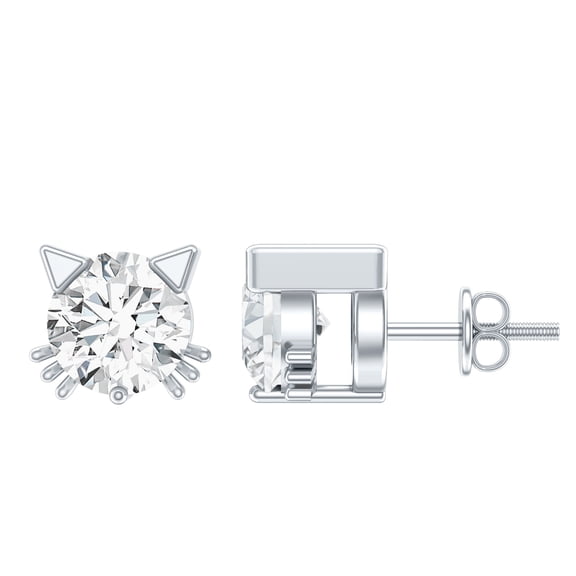 Rosec Jewels 1/2 CT Moissanite Solitaire Cat Stud Earrings, 4 MM Round Cut Moissanite Earrings, 925 Sterling Silver