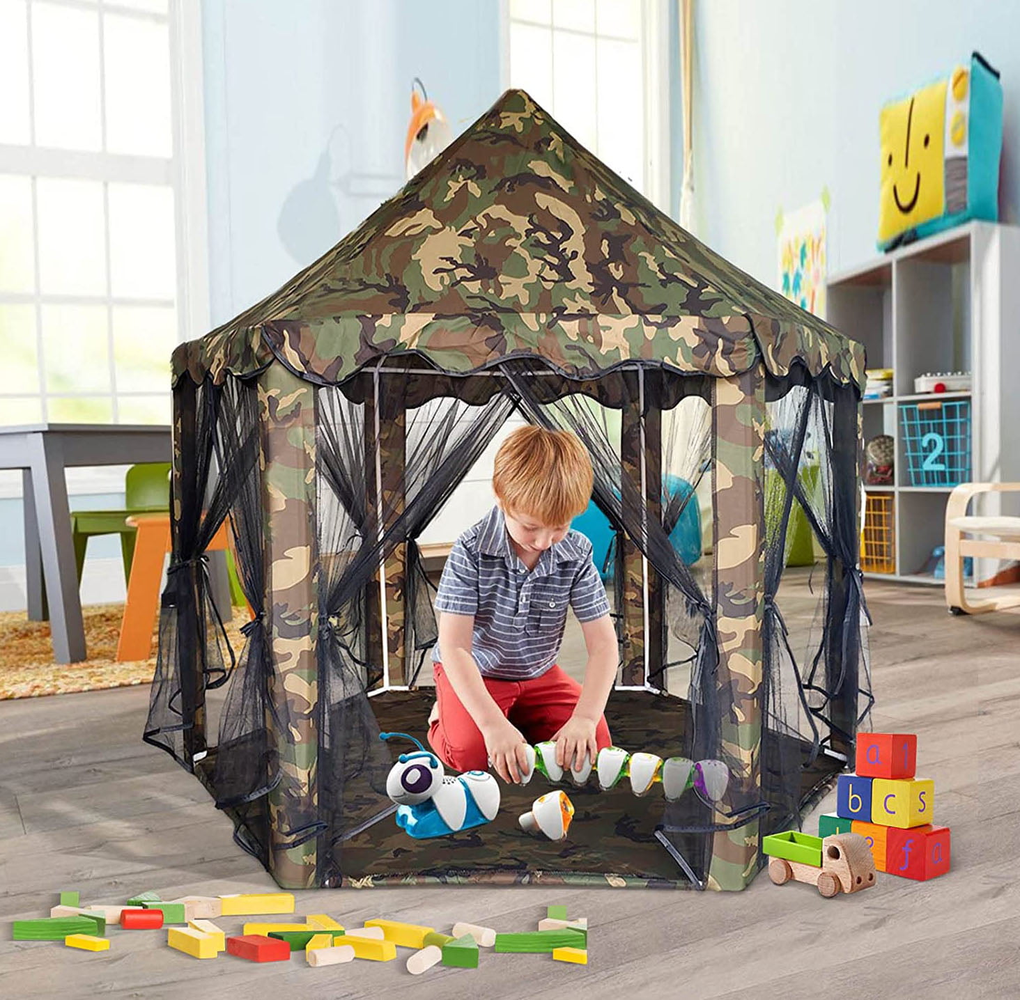 Army Boys Kids Outdoor Command Bunker Tent Den Camo Net Play Camp Set 