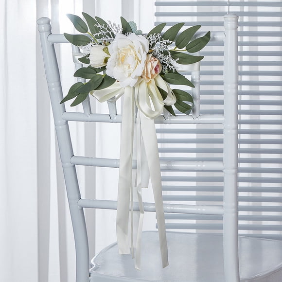 Decoración de Respaldo de Silla con Rosas Artificiales - Guirnalda Floral de Seda, Blanco MNFD