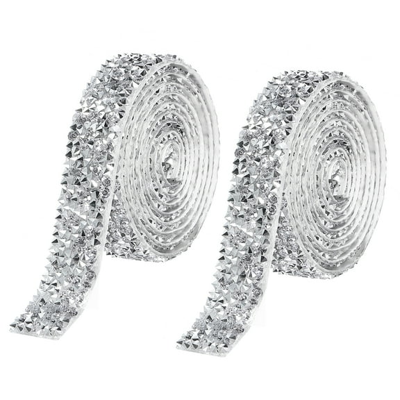 Uxcell 2 Yards Resin Rhinestone Ribbon, Self-Adhesive Crystal Ribbons, Silver