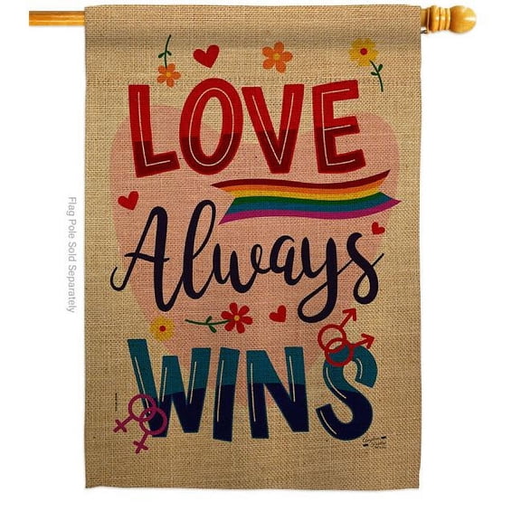 Angeleno Heritage H137201-BO Love Always Wins Support Pride 28 x 40 in. Double-Sided Decorative Vertical House Flags for Decoration Banner Garden Yard Gift