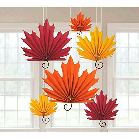 - Amscan Colors of Fall Thanksgiving Party Autumn Leaves Hanging Fans Decoration , OrangeRed, 18