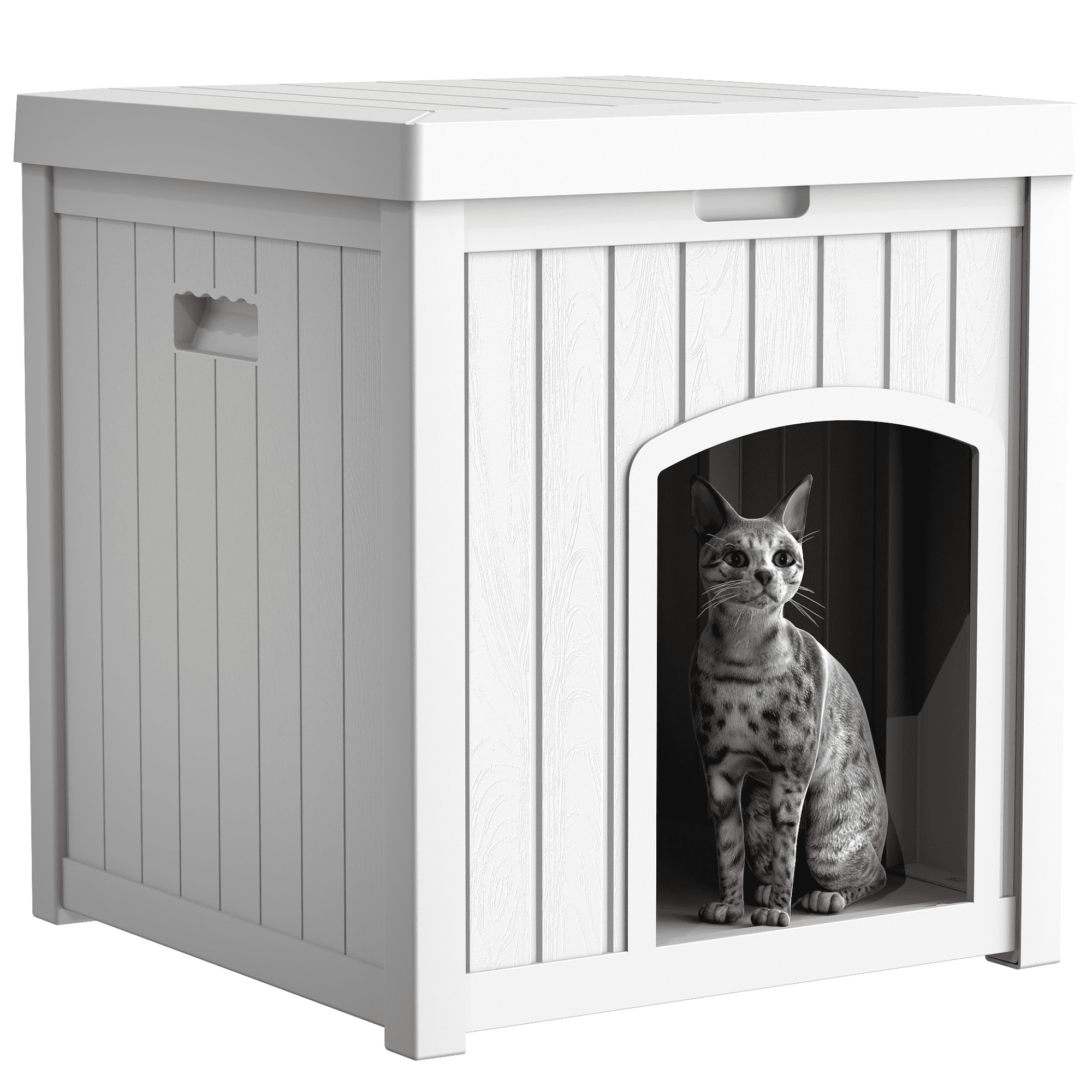 EHHLY Outdoor Cat House Waterproof, Outside Multiple Feral Cat Houses Weatherproof, Cat Litter Box Enclosure, Durable Resin Plastic, Brown