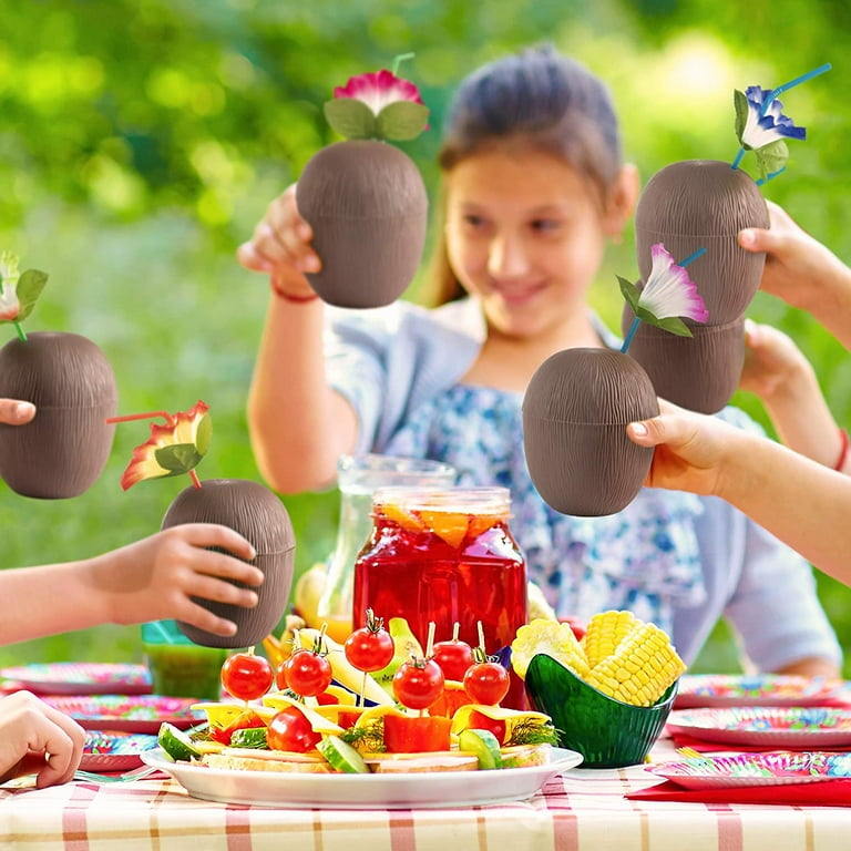 Prextex Coconut Cups for Hawaiian Luau Kids Party with Hibiscus