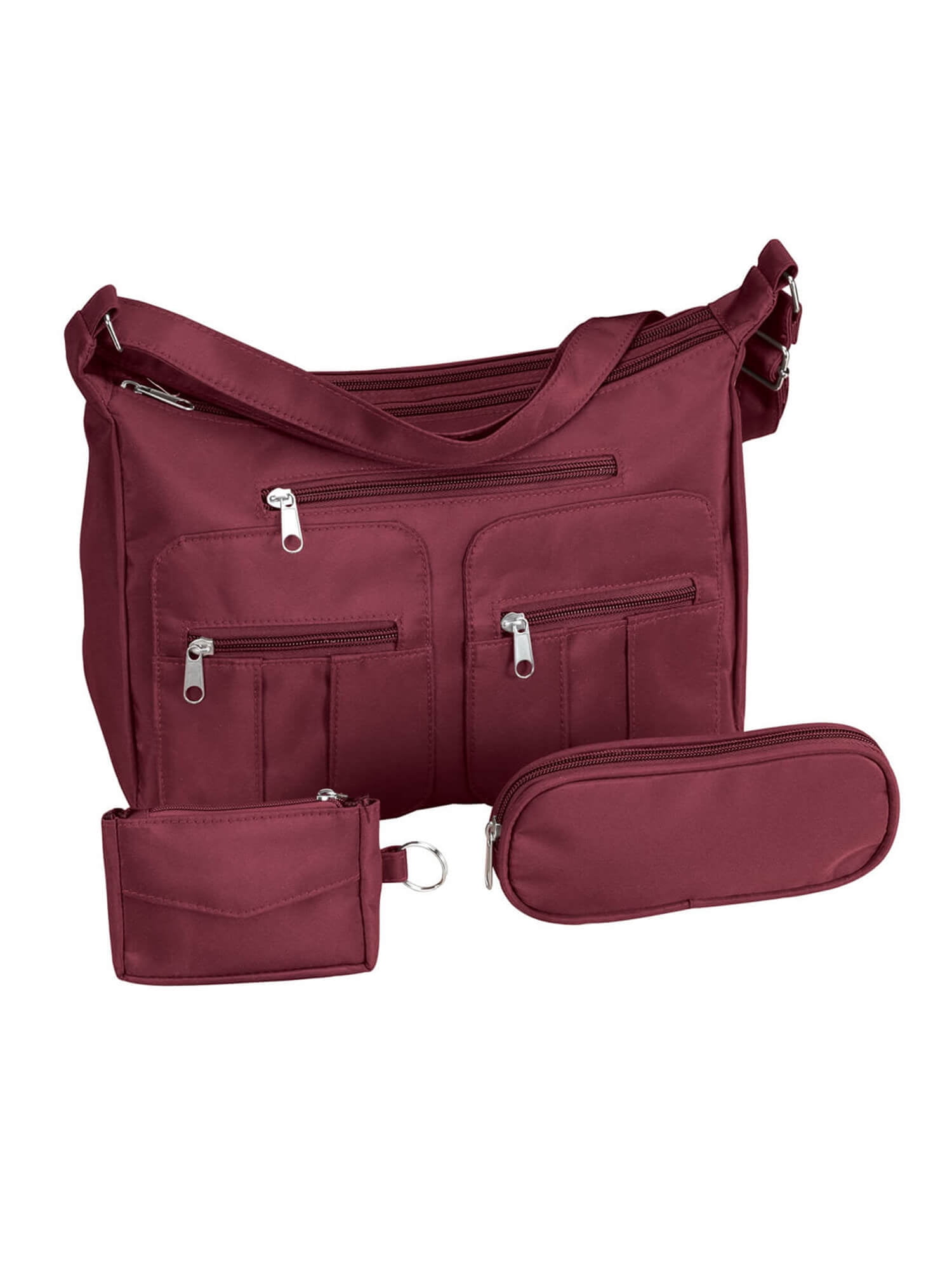 Multiple Pocket Crossbody Shoulder Handbag, Microfiber, 3 Piece Set