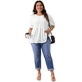thumbnail image 3 of DARING DIVA Women's Plus Babydoll Crew Neck Flowy Blouse 1X White, 3 of 6