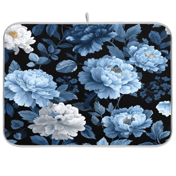 Kitchen Drying Mat Kitchen Drying Pad 16x18In Drying Dish Mat Dish Drying Mats Kitchen Countertop Multi-Function Drain Drying Mat Lovely Blue Flowers