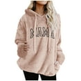 thumbnail image 3 of CFLVAEK Fuzzy Fleece Hoodies for Women Plus Size Mama Letter Graphic Hoodie Oversized Long Sleeve Hooded Pullovers Fall Winter Thermal Sweatshirts Pink XXXL, 3 of 5