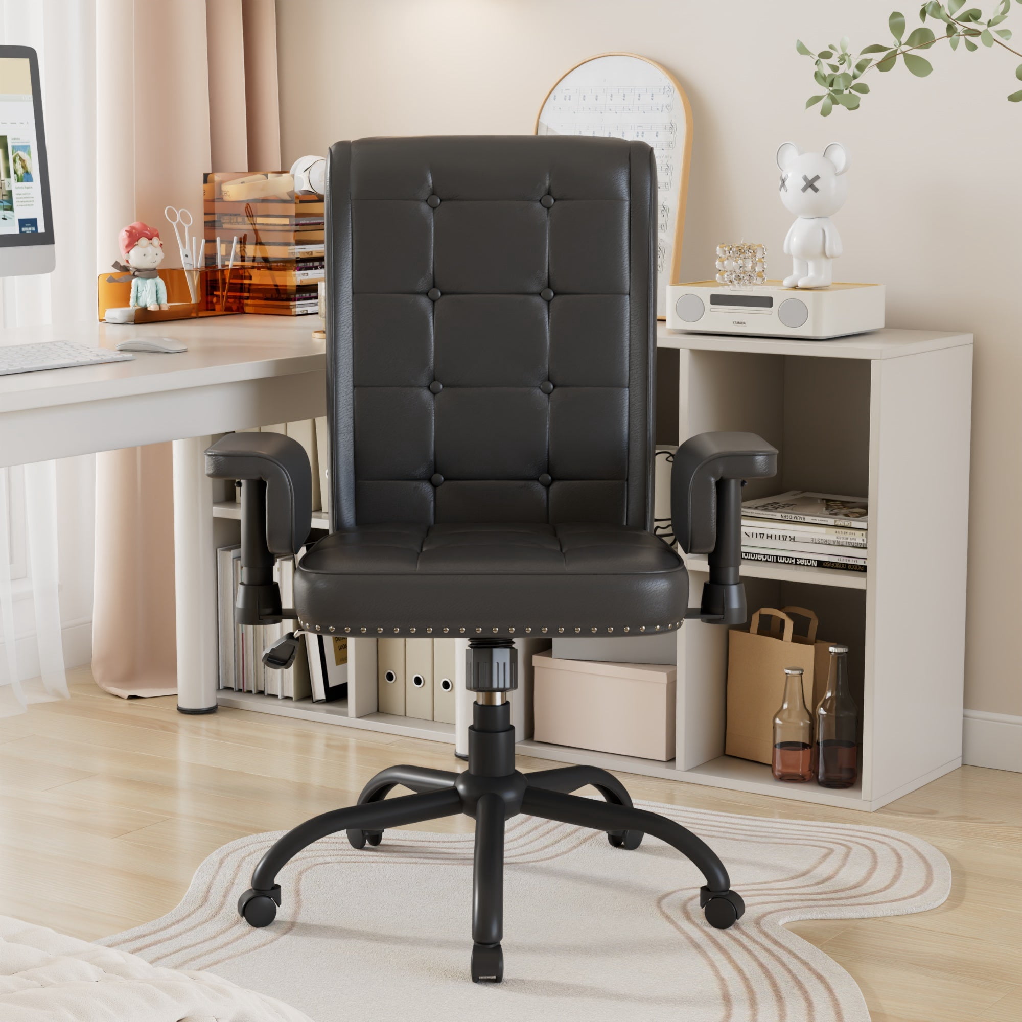 VECELO Office Chair, High Back Executive Office Chair, PU Leather Ergonomic Computer Desk Chair, Adjustable Height Swivel Task Chair with Armrests, Black