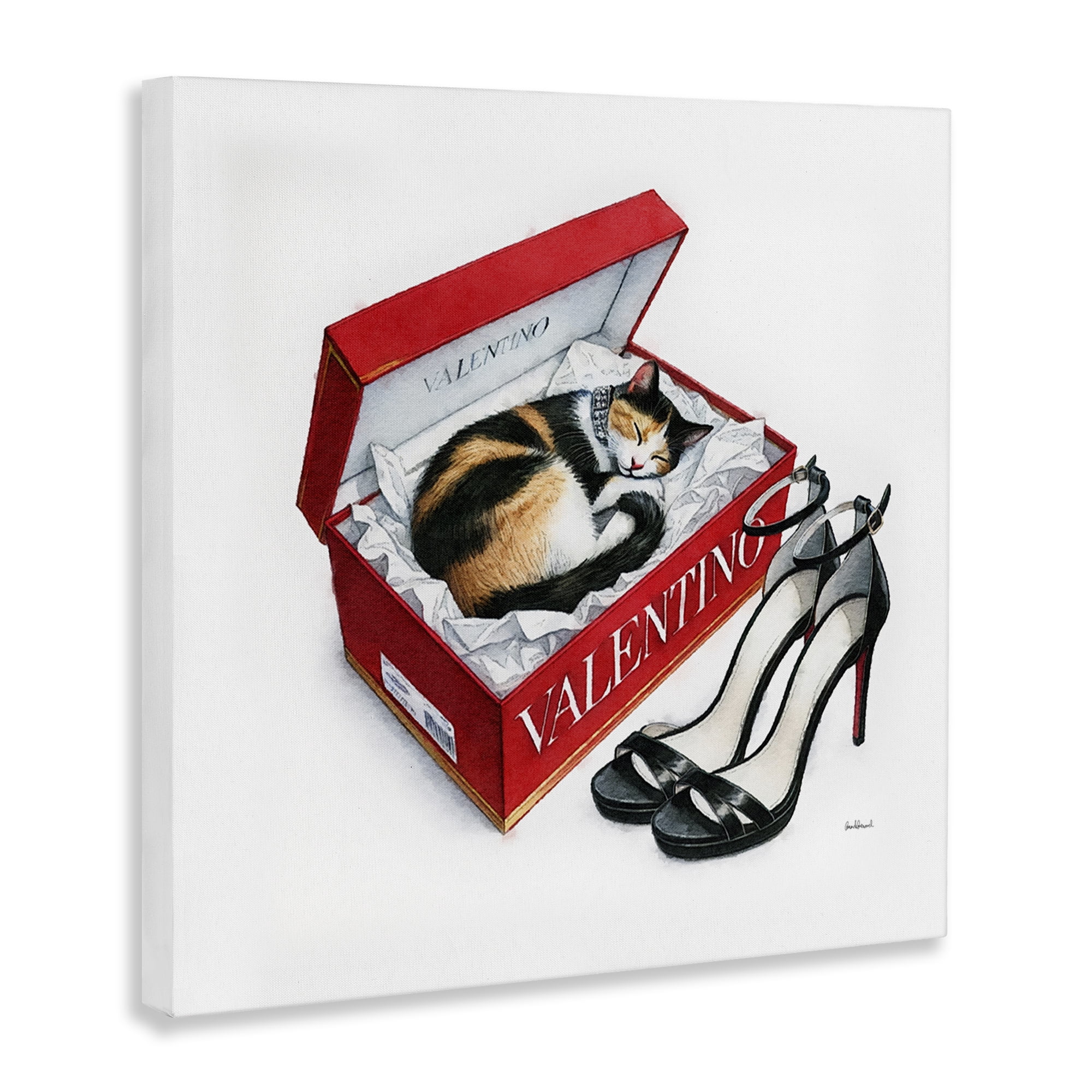 Stupell Industries Trendy Cat Shoebox Animals Painting Wrapped Canvas Art Print Wall Art, 30 x 30