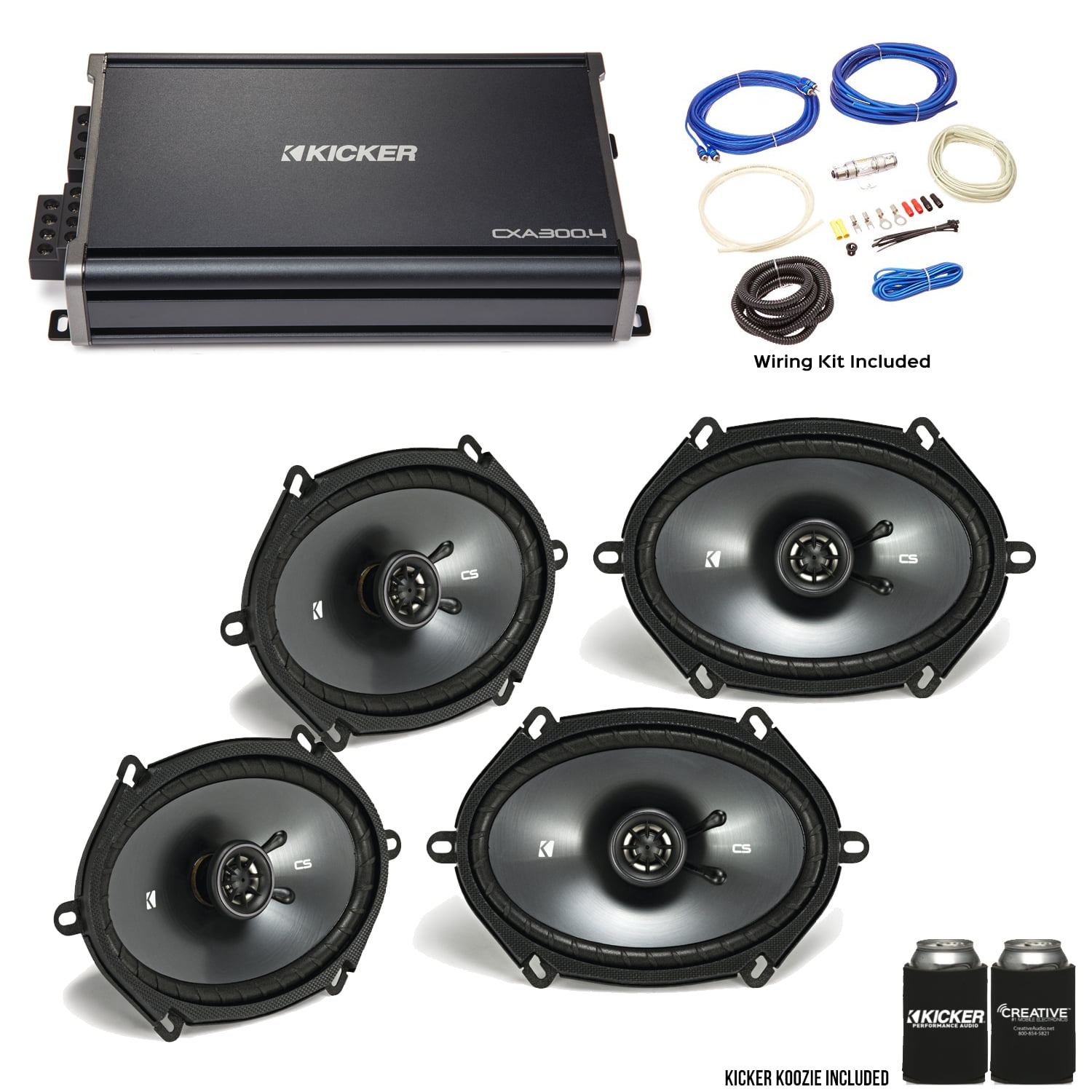 2 Pair Kicker 43DSC6804 6x8” DS-Series Speakers with 43DXA2504 DX-Series Amplifier and Wire kit 