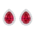 thumbnail image 2 of Rosec Jewels 5X7 MM Pear Cut Created Ruby Classic Stud Earring with Diamond Accent, 18K White Gold, 2 of 6