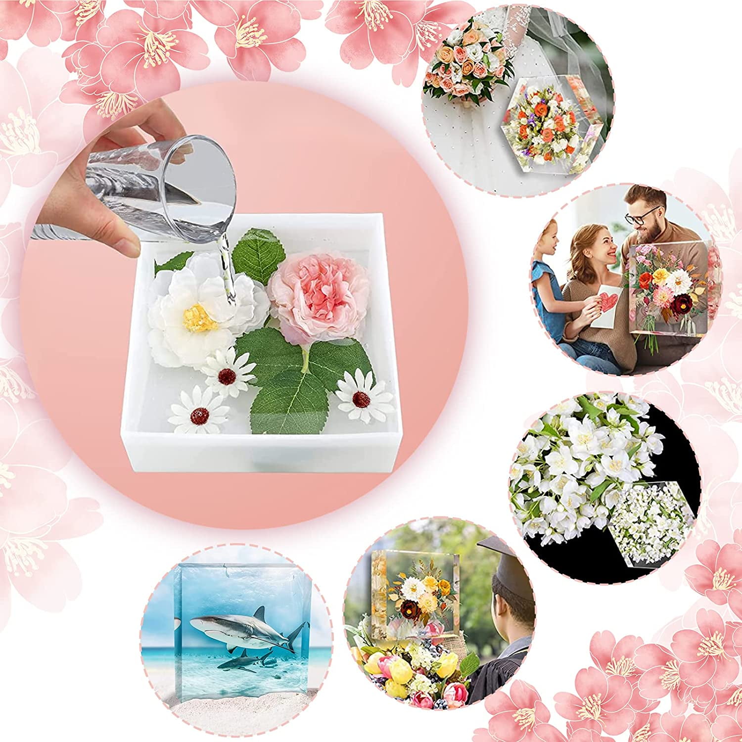 Large Square Mold 3000ml Cube Silicone Mold Swirling Making Tool Resin Casting Molds for Flowers Bouquet Preservation Resin Epoxy Making Candle Wax Homemade Soap 101oz 11.6x10x1.9inch