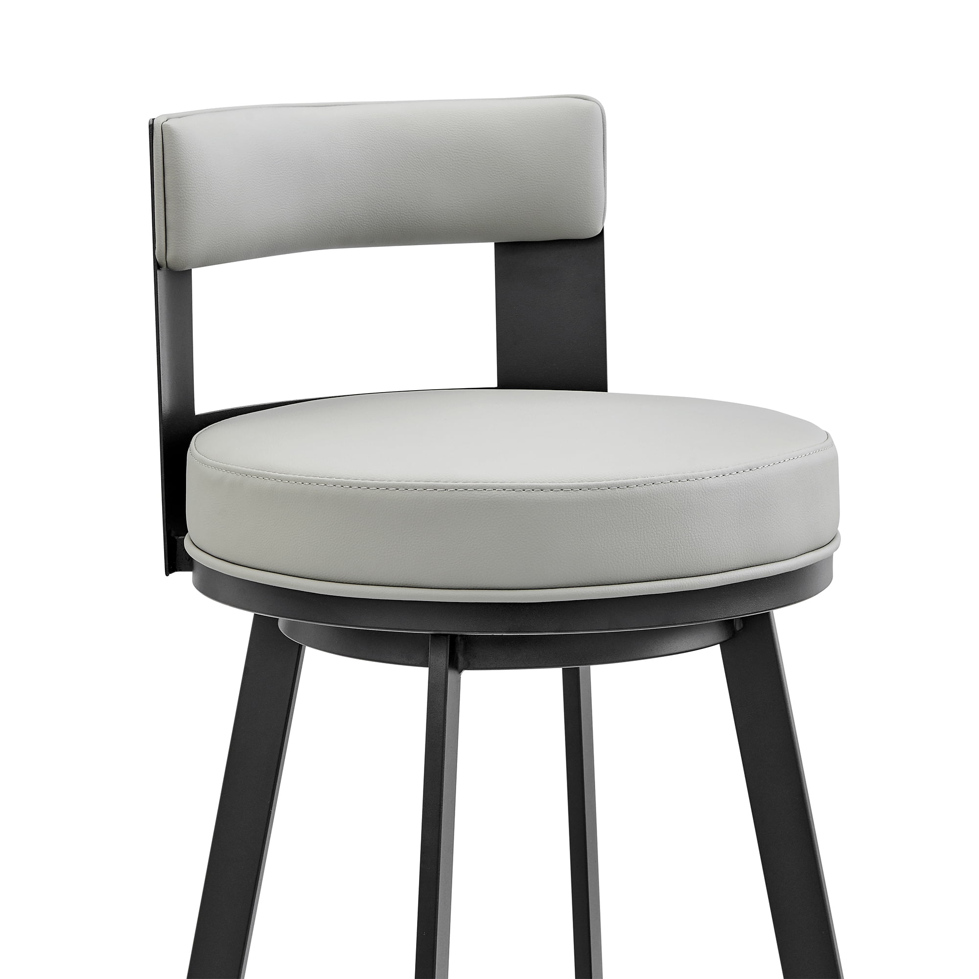 Armen Living Flynn26" Swivel Counter Stool in Black Metal with Light Gray Faux Leather