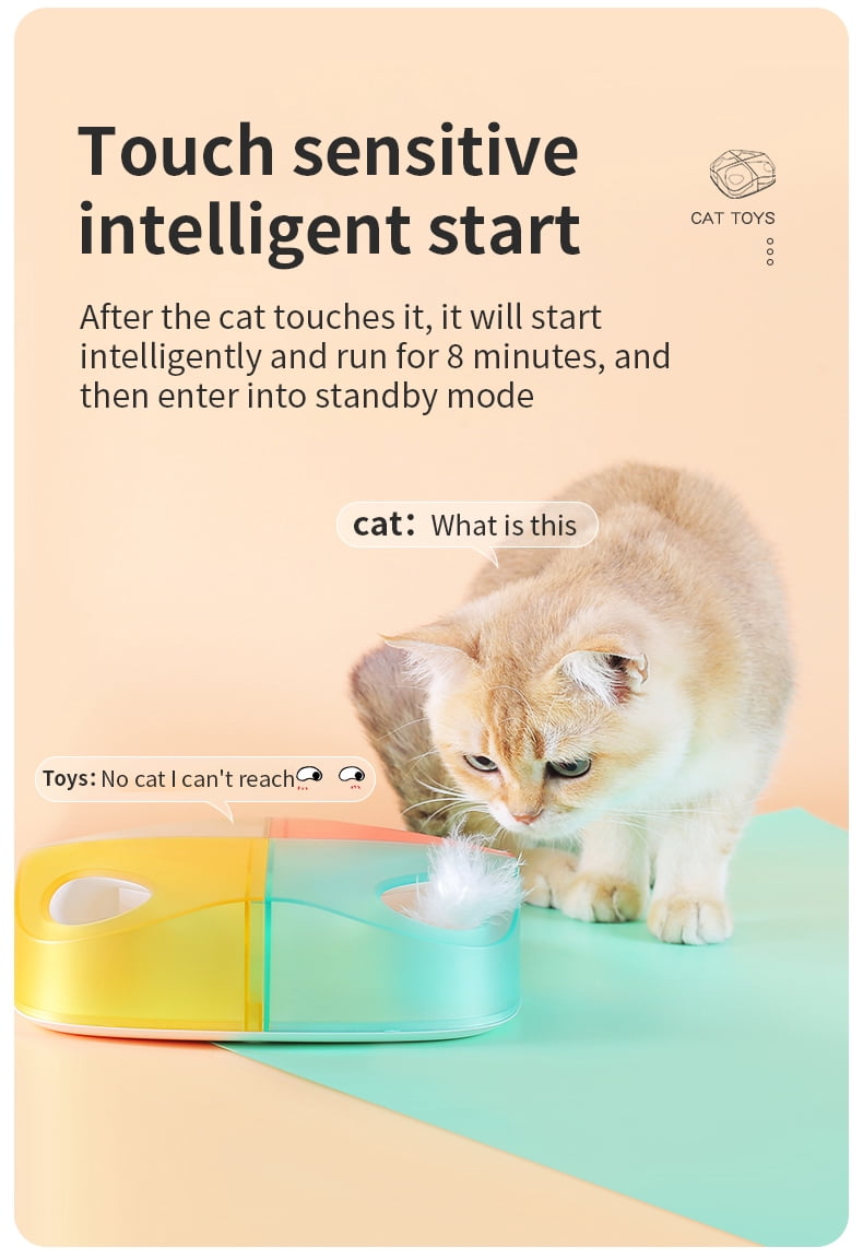 Barkwow Interactive Cat Toy with Touch Sensor, A I Auto Play Mode, USB-C Charging, Colorful Feather Hide and Seek Chase Game