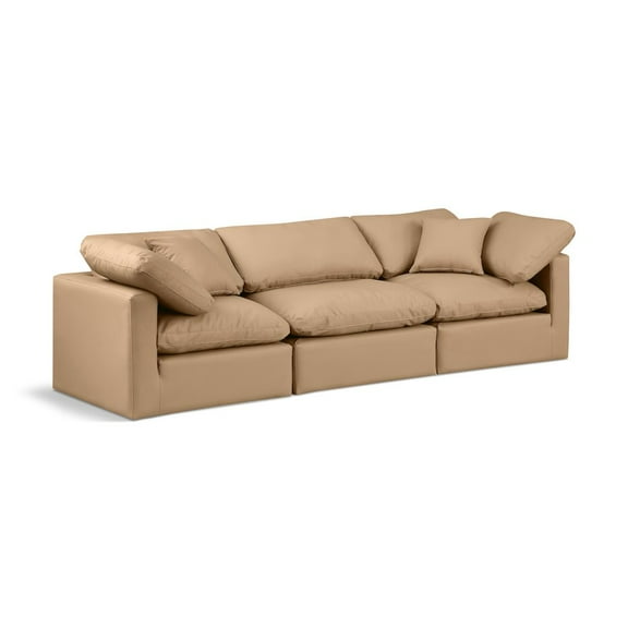 Meridian Furniture Indulge 94" Vegan Leather Modular Sofa in Tan