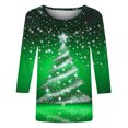 thumbnail image 4 of Hueook Christmas Shirts for Women Hawaiian Shirts Women's Fashion Casual Christmas Printed Round Neck 3/4 Sleeves T-Shirt Green L, 4 of 4