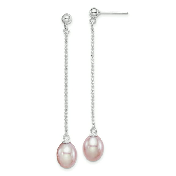 Primal Silver Sterling Silver Rhodium-plated 7-8mm Freshwater Cultured Purple Pearls Post Dangle Earrings