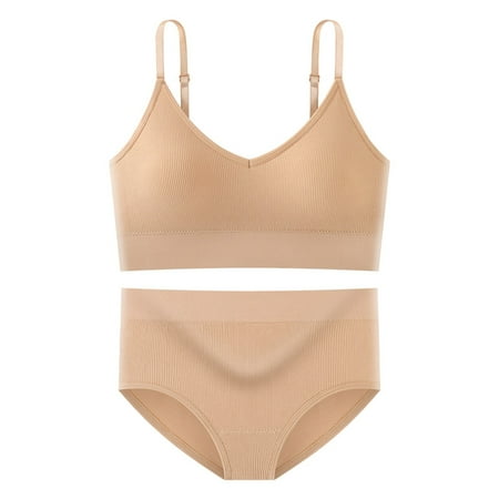

Plus Size Lingerie for Women Underwear 2 Piece V Neck with Padded Sling Vest Pack Big Triangle Square Push Up Matching Bra and Panty Sets for Women Beige One Size