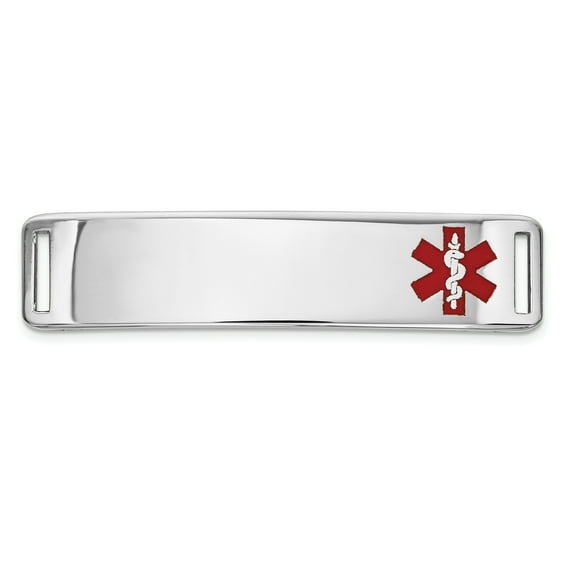 14K White Gold 39x10mm Off-Center Red Epoxy Enameled Medical ID Plate # 820 XM658W