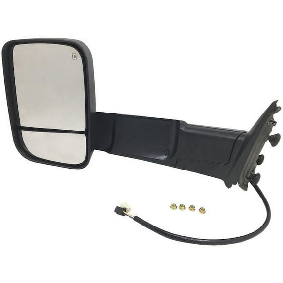 Left Driver Side Power Mirror - Trailer Tow Mirror, Manual Flip-Up, Heated, with Puddle Light, Turn Signal, Temperature Sensor - Black Textured - Compatible with 2013 - 2017 Ram 2500 2014 2016