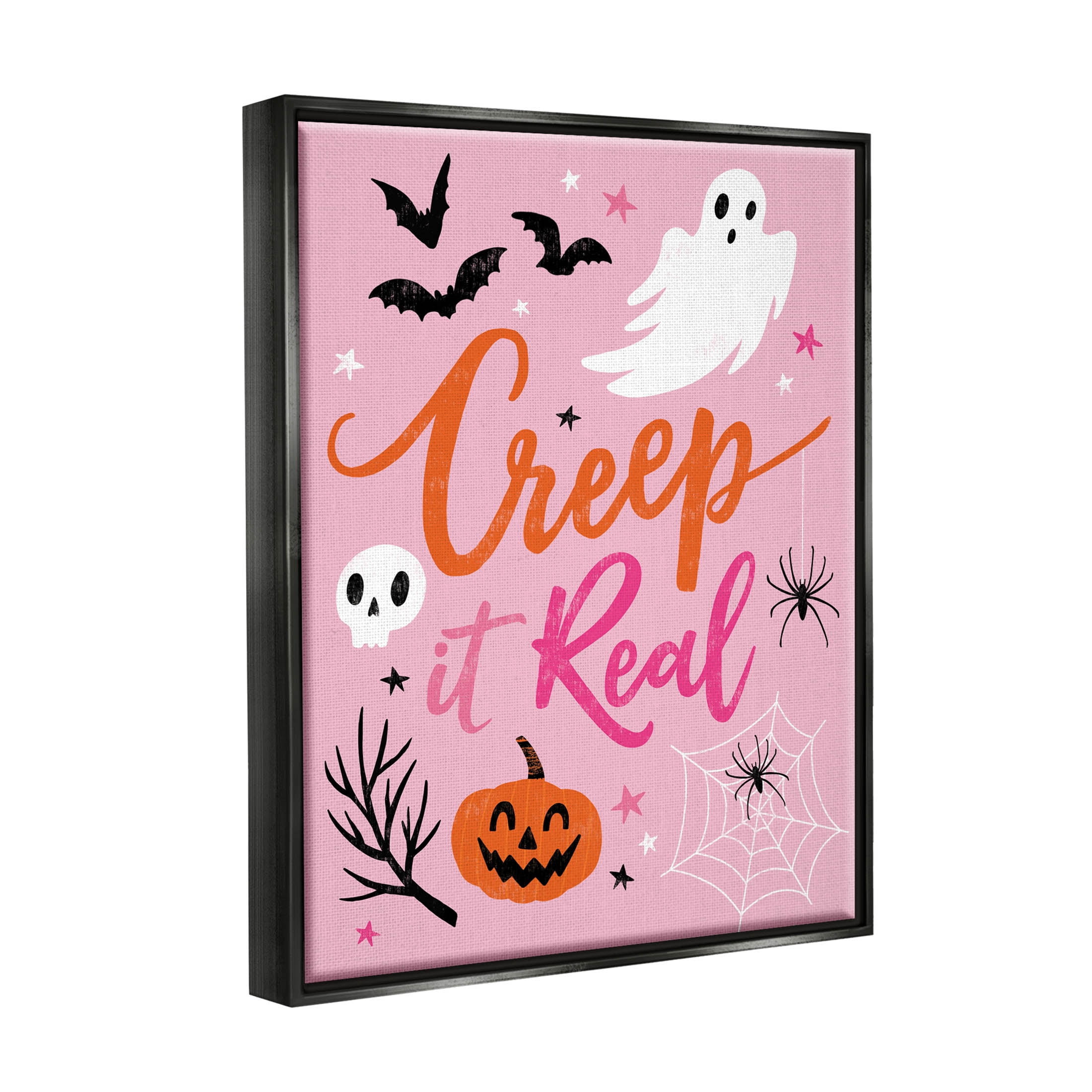 Creep It Real Pink Halloween Phrase Holiday Graphic Art Jet Black Framed Art Print Wall Art