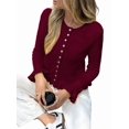 thumbnail image 2 of Womens Button Down Cardigan Sweaters Light-Weight Long Sleeve Crew Neck Summer Knit Open Front Tops Wine Red L, 2 of 7