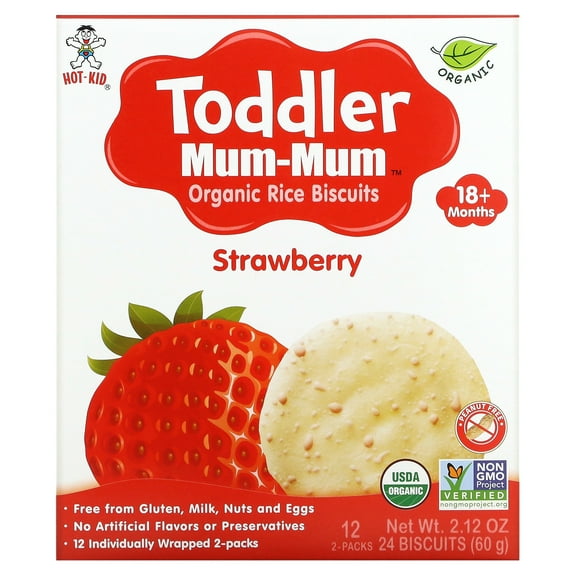 Hot Kid Toddler Mum-Mum Organic Strawberry Rice Rusks, 24 count, 2.12 oz