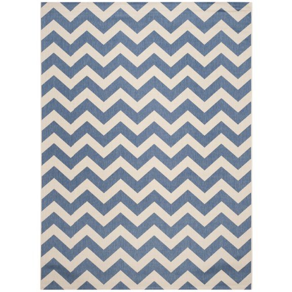 SAFAVIEH Courtyard Bailey Chevron Indoor/Outdoor Area Rug, Blue/Beige, 9' x 12'