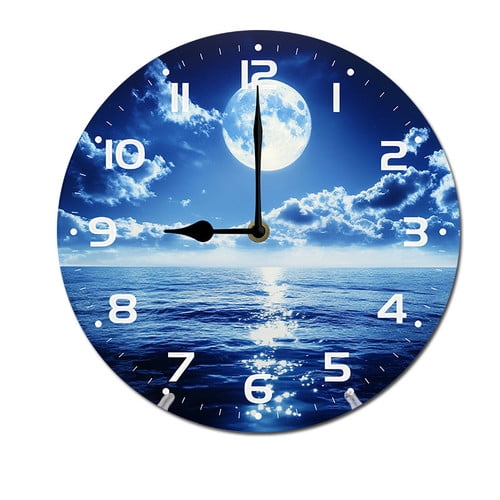 ZXCXRQFa Blue Moon Lake Silent Wall Clocks for Living Room Kitchen Decor Bathroom Farmhouse Non Ticking Decorative Clock 10-Inch Round Clocks