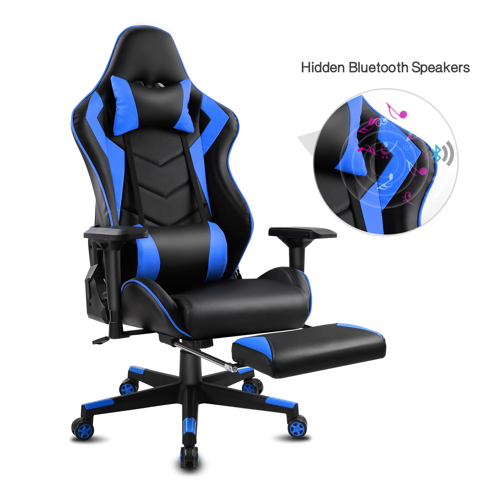 Racing Gaming Chair with Bluetooth Speakers and Footrest, Swivel