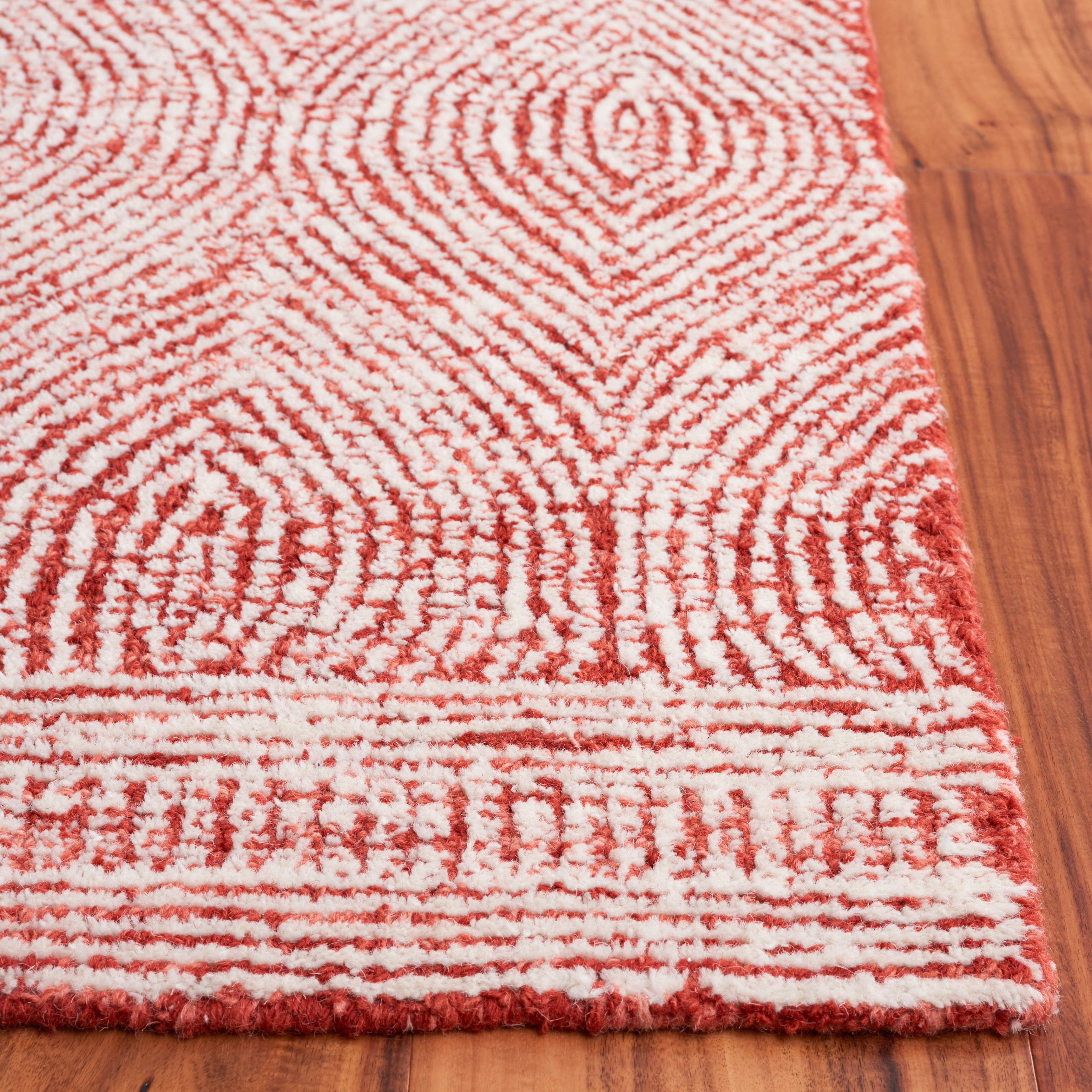SAFAVIEH Abstract Caelestinus Ogee Wool Area Rug, Ivory/Red, 6' x 6' Square