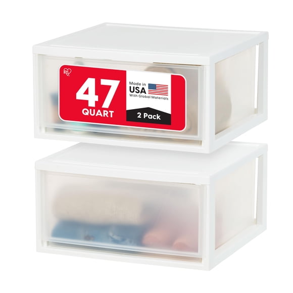 IRIS USA Tiroir de Rangement Empilable Extra-Grand de 47 Qt, Organisateur de Tiroir en Plastique avec Portes Transparentes, pour Garde-Manger Chambre Placard Cuisine sous l'Évier Maison et