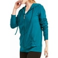 thumbnail image 3 of Women's Zip Up Cotton Light Hoodie Jacket (L, Peacock), 3 of 4