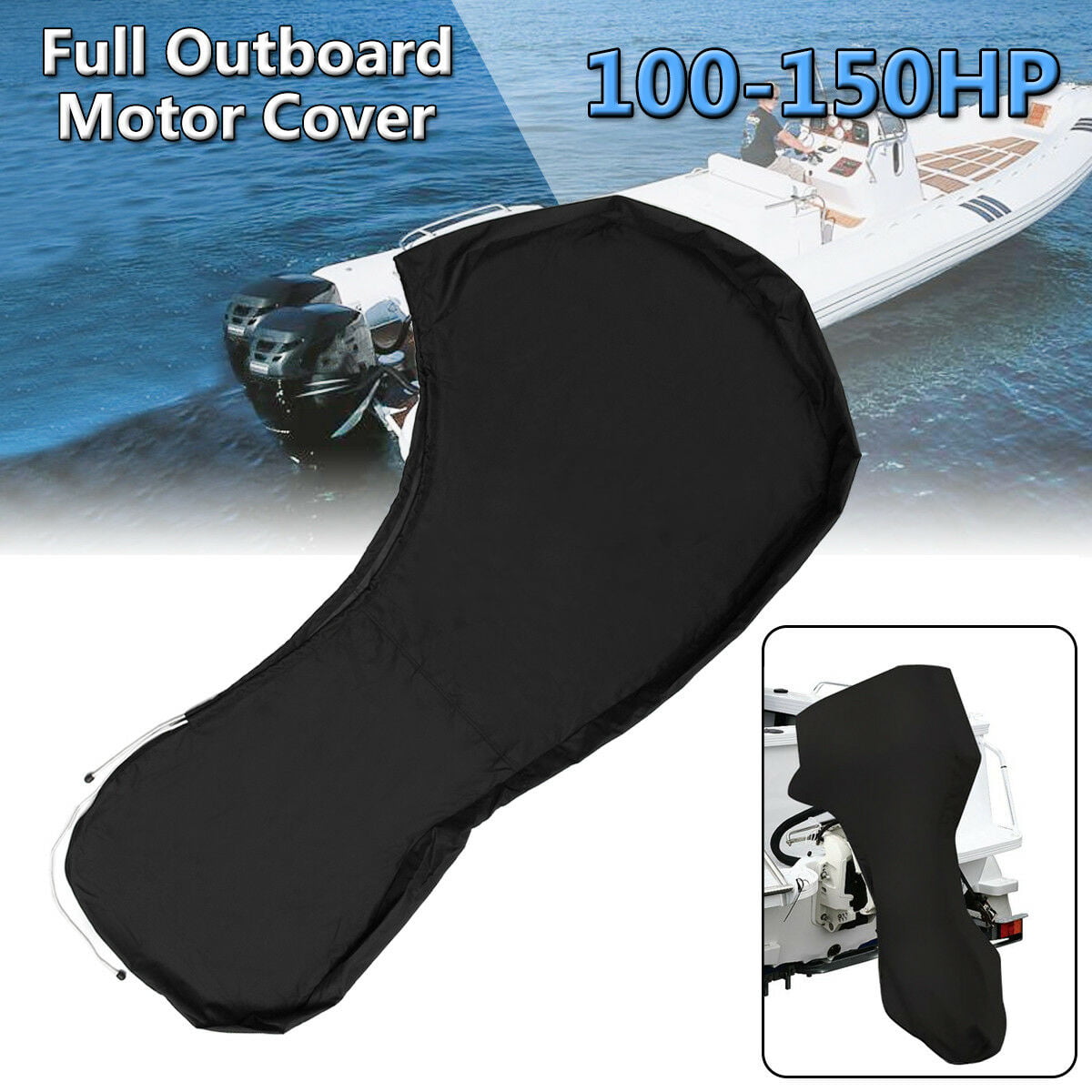 Speedboat Full Outboard Engine Motor Cover body Fit Up to 6-225HP 600D Black UK Boat Full Outboard Speedboat Engine Cover 