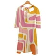 thumbnail image 6 of Abstract Pastel Geometric Pattern Women's 3/4 Sleeve Dresses Elegant A-Line Midi Dress Flare Summer Casual Sundress, 6 of 9