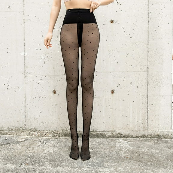 Sakmal Fleece Lined Black Tights for Women Polka Dot Thermal Pantyhose High Waisted Tight for Women