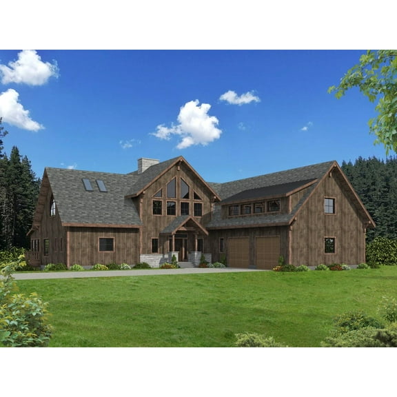 001-3867: Farmhouse Mountain 4 Bed, 4 Bath Luxury Home Plan, 5309 Sq Ft: Full Blueprints with License to Build by Home Plan Marketplace - Lesuto