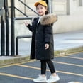 thumbnail image 4 of Otqutp Girl's Puffer Jacket Kids Long Winter Coats Knee Length Parka Warm Fleece Lined Snow Outerwear with Faux Fu𝗿 Hood, 4 of 5