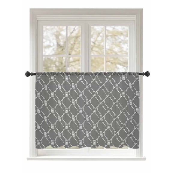 Sheer Curtains 54 Inch Length, Wavy Lines Semi Sheer Curtains Light Filtering Window Treatment, Abstract Minimalist Pattern Gray Privacy Voile Drapes for Living Room Bedroom 52x54 Inch