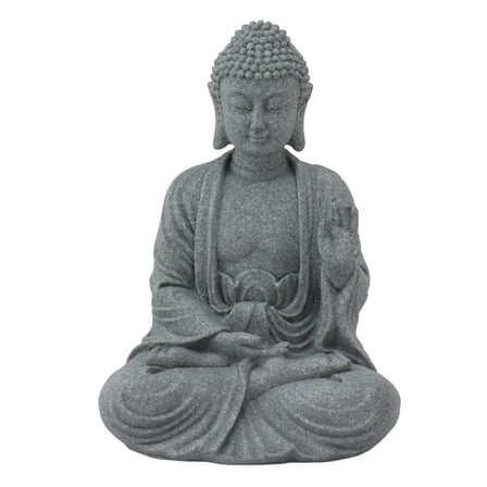 Seated Buddha Statue, Green Sandstone Sculpture Buddhist Sitting Figurine Ornament for Living Room Courtyard, Praying Collectibles Figurines (7135K-02)