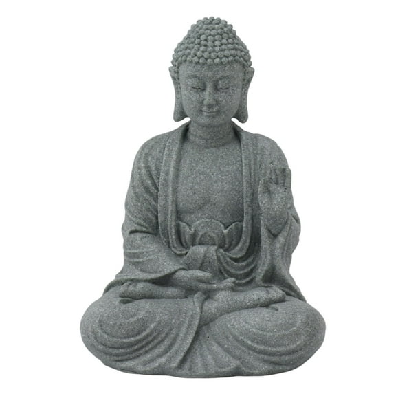 Seated Buddha Statue, Green Sandstone Sculpture Buddhist Sitting Figurine Ornament for Living Room Courtyard, Praying Collectibles Figurines (7135K-02)