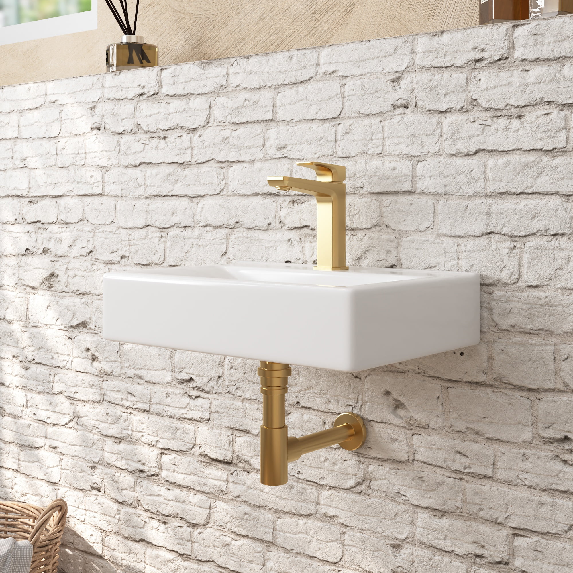DeerValley DV-1WS0128 18" x 12" White Rectangular Ceramic Wall Mount Bathroom Sink with Faucet Hole