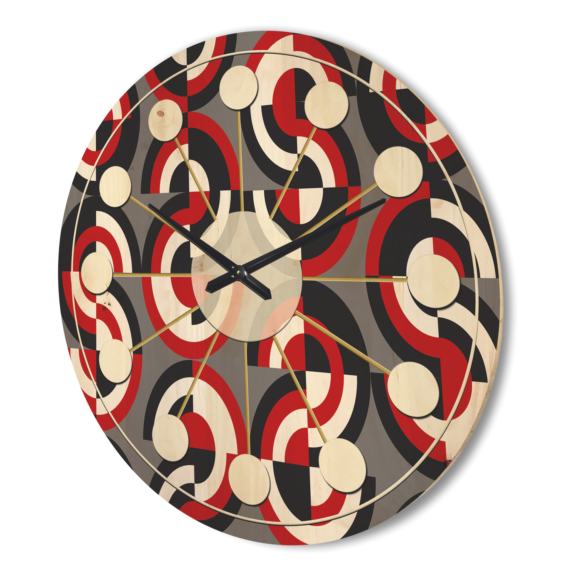Designart 'Circular Retro Pattern Geometrical' Mid-Century Modern Wood Wall Clock