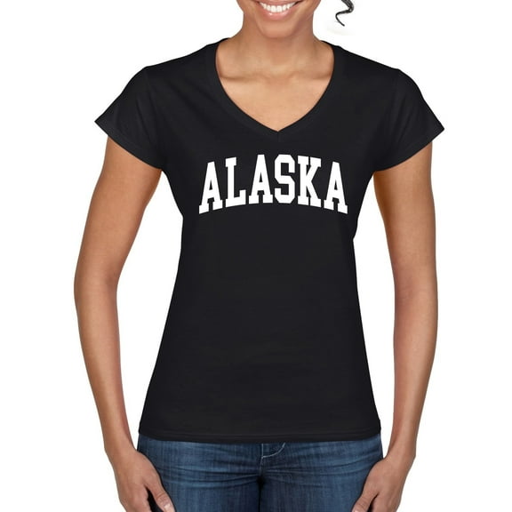 Wild Bobby State of Alaska College Style Women Standard V-Neck Tee