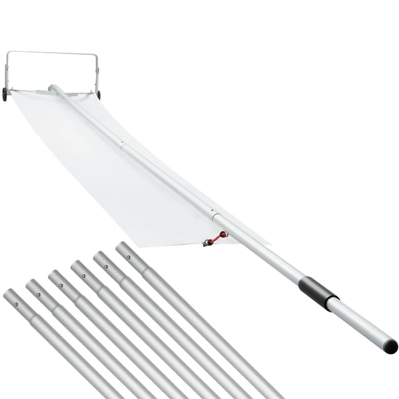 KFFKFF Roof Snow Rake, 30ft Span Aluminum Roof Scoop with Slide Fabric, Superior 19" Blade for Snow Extraction, Gentle on Roof with Rolling Wheels, Non-Slip Grip, Suitable for Home Roof, Vehicle Snow