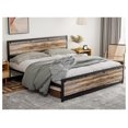 King Size Bed Frame with Wooden Headboard Footboard, Farmhouse Metal
