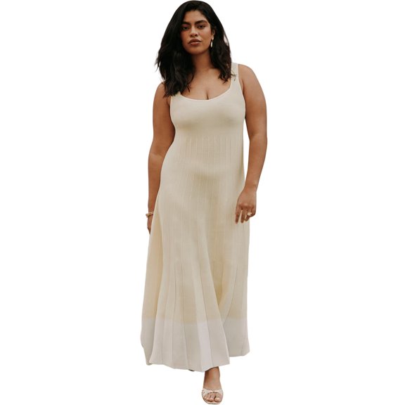 ELOQUII Women's Plus Size Contrast Hem Sweater Dress