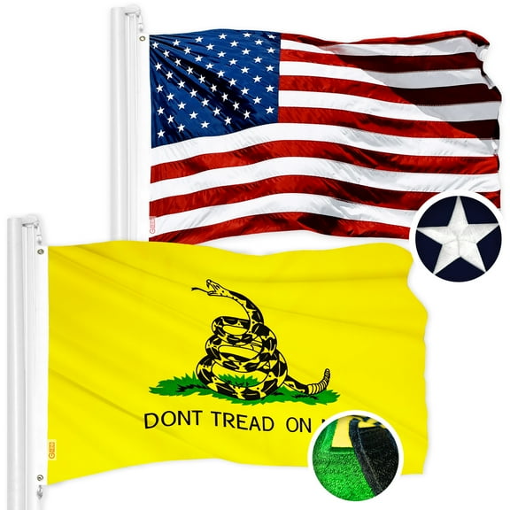 G128 Combo Set Both Embroidered 3'x5' American Flag & Don't Tread on Me Brass Grommet for Outside